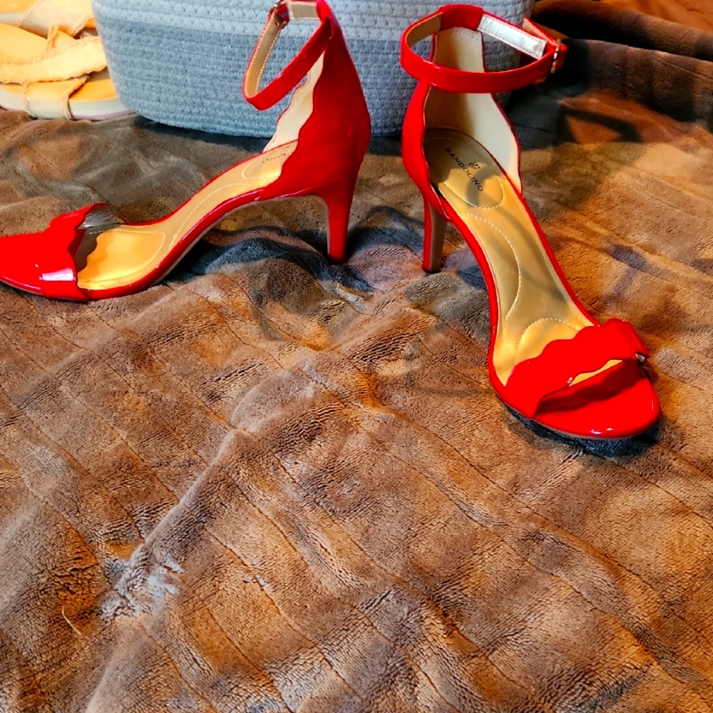 Bandolino Red Ankle Strap 3 Inch Heels, Size 9